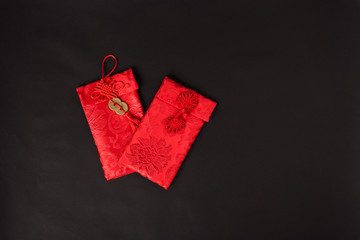 Chinese new year festival concept, flat lay top view, Happy Chinese new year with Red envelope