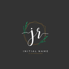  Handwritten initial letter J R JR for identity and logo. Vector logo template with handwriting and signature style.
