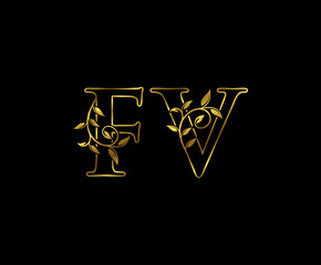 Golden F, V and FV Luxury Letter Logo Icon 