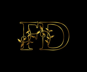 Golden F, D and FD Luxury Letter Logo Icon 