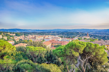 Fototapeta na wymiar Panorama of Perugia, Italy under a blue and partly cloudy sky