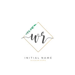  Handwritten initial letter W R WR for identity and logo. Vector logo template with handwriting and signature style.