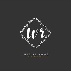  Handwritten initial letter W R WR for identity and logo. Vector logo template with handwriting and signature style.