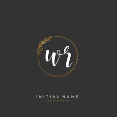  Handwritten initial letter W R WR for identity and logo. Vector logo template with handwriting and signature style.