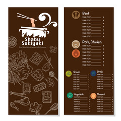 menu shabu sukiyaki restaurant template design graphic objects 