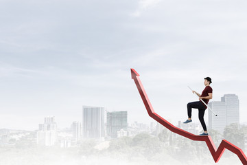 Brave ropewalker on cable. Mixed media