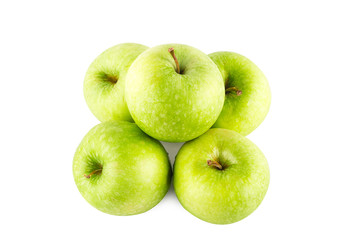 group of ripe green apple on white background fruit agriculture food isolated
