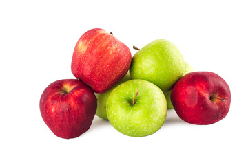 group of fruit between fresh green apple and  ripe red apple on white background fruit agriculture food isolated