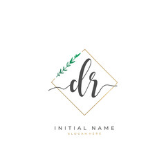 Handwritten initial letter D R DR for identity and logo. Vector logo template with handwriting and signature style.