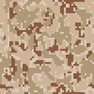 Pixel camouflage. Seamless digital camo pattern. Military  texture. Brown desert color.  Vector fabric textile print designs. 