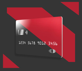 A colorful credit card or debit card that is generic is seen on a correspondingly colorful background..