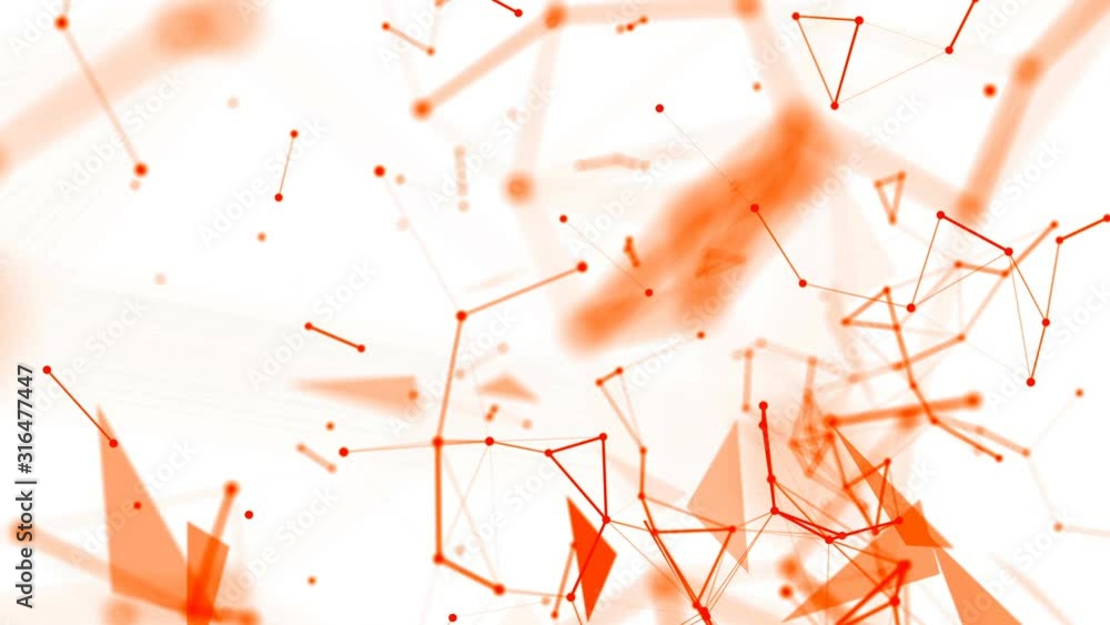 Poster orange particles connect and fly on a white background. animated abstract background. 3d render