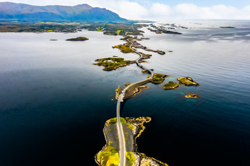 Aerial drone shot of the world famous Atlantic Road.
