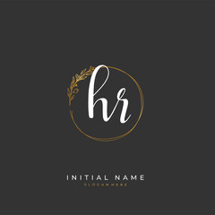 Handwritten initial letter H R HR for identity and logo. Vector logo template with handwriting and signature style.