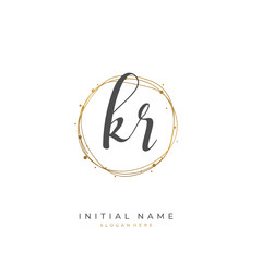  Handwritten initial letter K R KR for identity and logo. Vector logo template with handwriting and signature style.