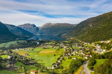 Fototapeta na wymiar Roldal village in the municipality of Odda in Hordaland county, Norway.