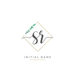 Handwritten initial letter S R SR for identity and logo. Vector logo template with handwriting and signature style.