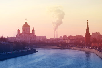 Beautiful photo of views of Moscow with the river