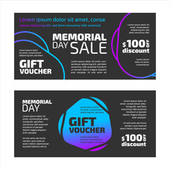 Memorial Day Gift voucher. Black background set