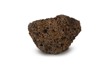 basalt on white background. A basalt is a fine-grained basic igneous rock containing essential...