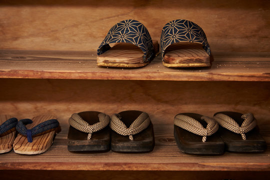 Japanese traditional geta sandal on rack