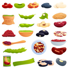 Kidney bean icons set. Cartoon set of kidney bean vector icons for web design