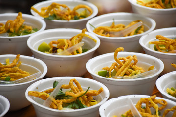 People use plastic and foam container fill food and drink.