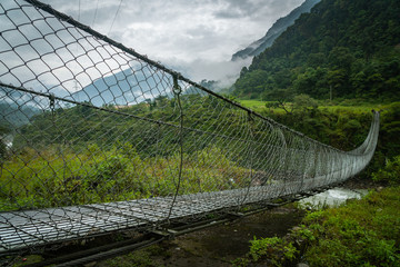 Fototapeta na wymiar suspension bridge on the annapurna circuit nepal famous trekking trail