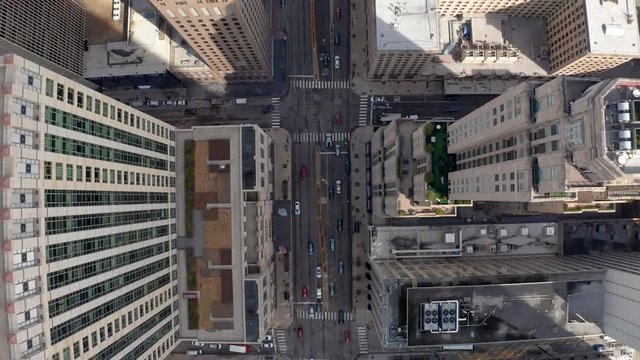 Amazing Straight Down Aerial Above Streets Buildings Downtown Chicago