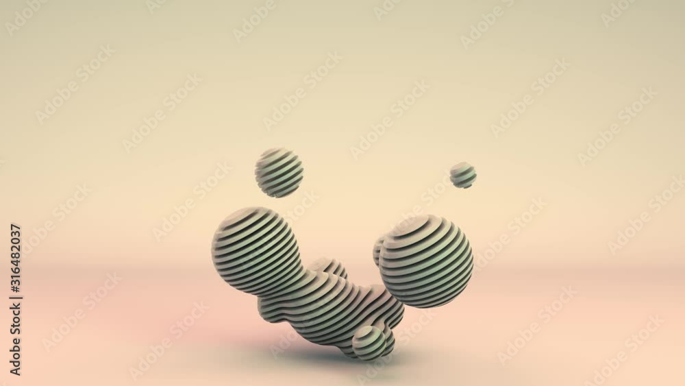 Poster 3d animation of an interesting shape, drops cut by a set of lines, planes. drops jump in space and p
