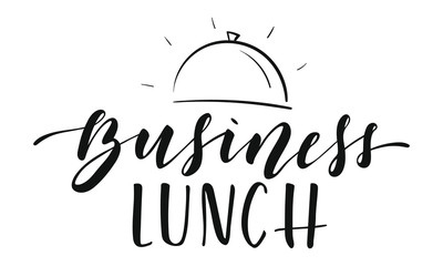 Business Lunch - Lettering. Decorative black text. Vector stock illustration isolated on white background. 
