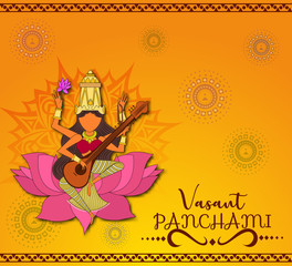 Vasant Panchami vector illustration of Goddess Saraswati for Vasant Panchami Puja of India, 29 January