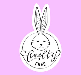 Cruelty free concept logo design with rabbit. Not tested on animals icon. Vector stock illustration