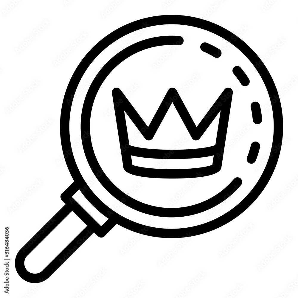 Poster crown under magnifier icon. outline crown under magnifier vector icon for web design isolated on whi