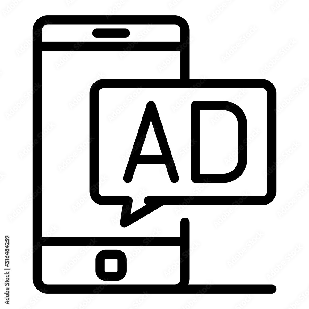 Poster smartphone ad icon. outline smartphone ad vector icon for web design isolated on white background