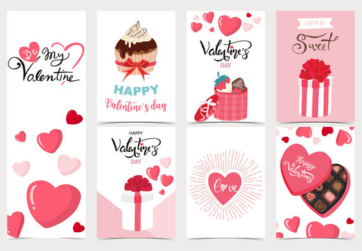 Collection of valentine’s day background set with heart,cupcake,chocolate.Editable vector illustration for website, invitation,postcard and sticker.Wording include love you, you are my heart