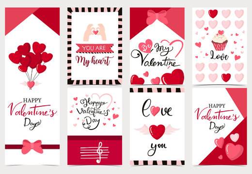 Collection of valentine’s day background set with heart,cupcake,balloon.Editable vector illustration for website, invitation,postcard and sticker.Wording include you are my heart