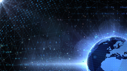 Earth on Digital Network concept background EU Africa.
