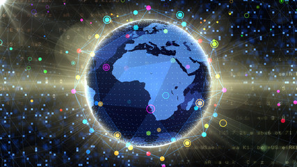 Earth on Digital Network concept background EU Africa.