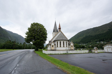 Fototapeta na wymiar Stordal Old Church is a parish church of the Church of Norway