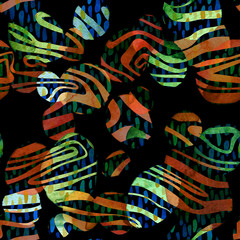 Fototapeta na wymiar Seamless pattern. Handmade. Abstraction. Spots, stripes, ripples and texture.