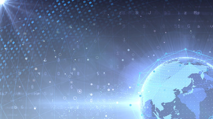 Earth on Digital Network concept background Japan Australia