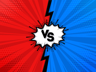 Versus or VS letter design in comic style - fight orange and turquoise background with halftone elements