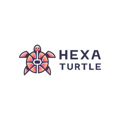 Modern Gradient Line Logo Design, Turtle with Hexagon and Circle