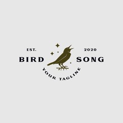 Luxury Animal Logo Design, Vintage Gold Bird Song on the Branch