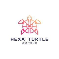 Modern Gradient Line Logo Design,  Line Turtle with Hexagon and Circle