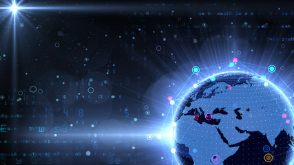 Earth on Digital Network concept background Middle East