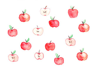 pattern of cute watercolor red apples