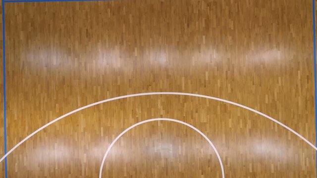 Drone aerial view of a big Basketball professional arena before the game started. 4k video