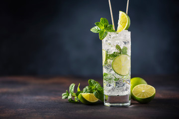 mojito with lime, mint  and ice